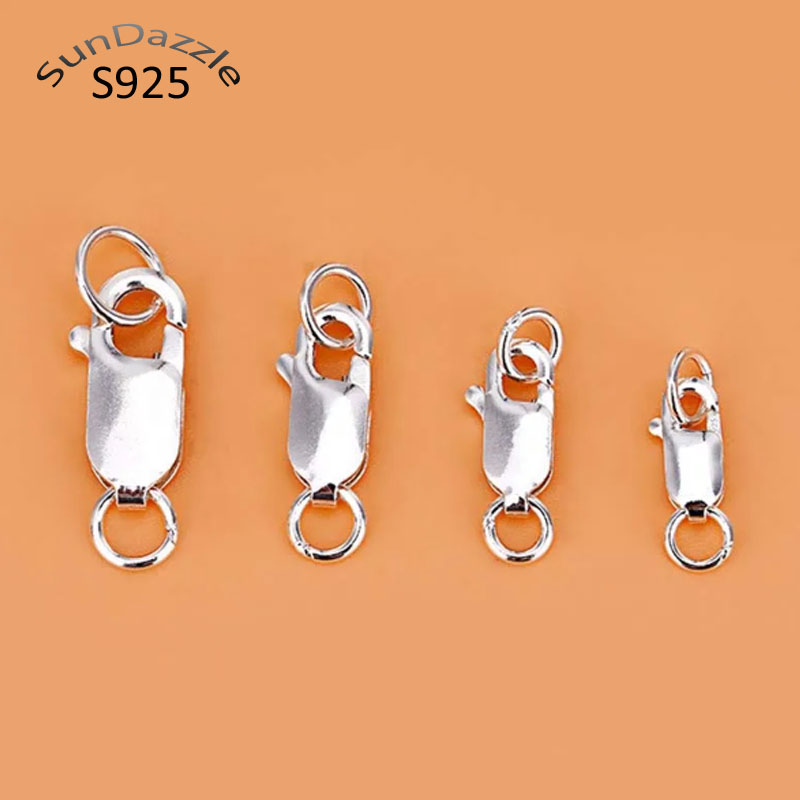 Lobster Clasp Silver - 本物の純粋なソリッド925スターリングシルバーロブスタークラスプフッククローバックル、二重シールリングコネクター付きジュエリーパーツ