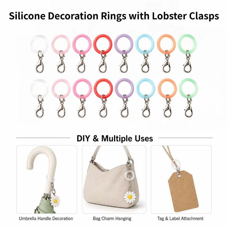 5/10個入りシリコン傘ハンドルリング、柔軟な素材、安全なロ - Lobster Clasp Silver のレビューと価格