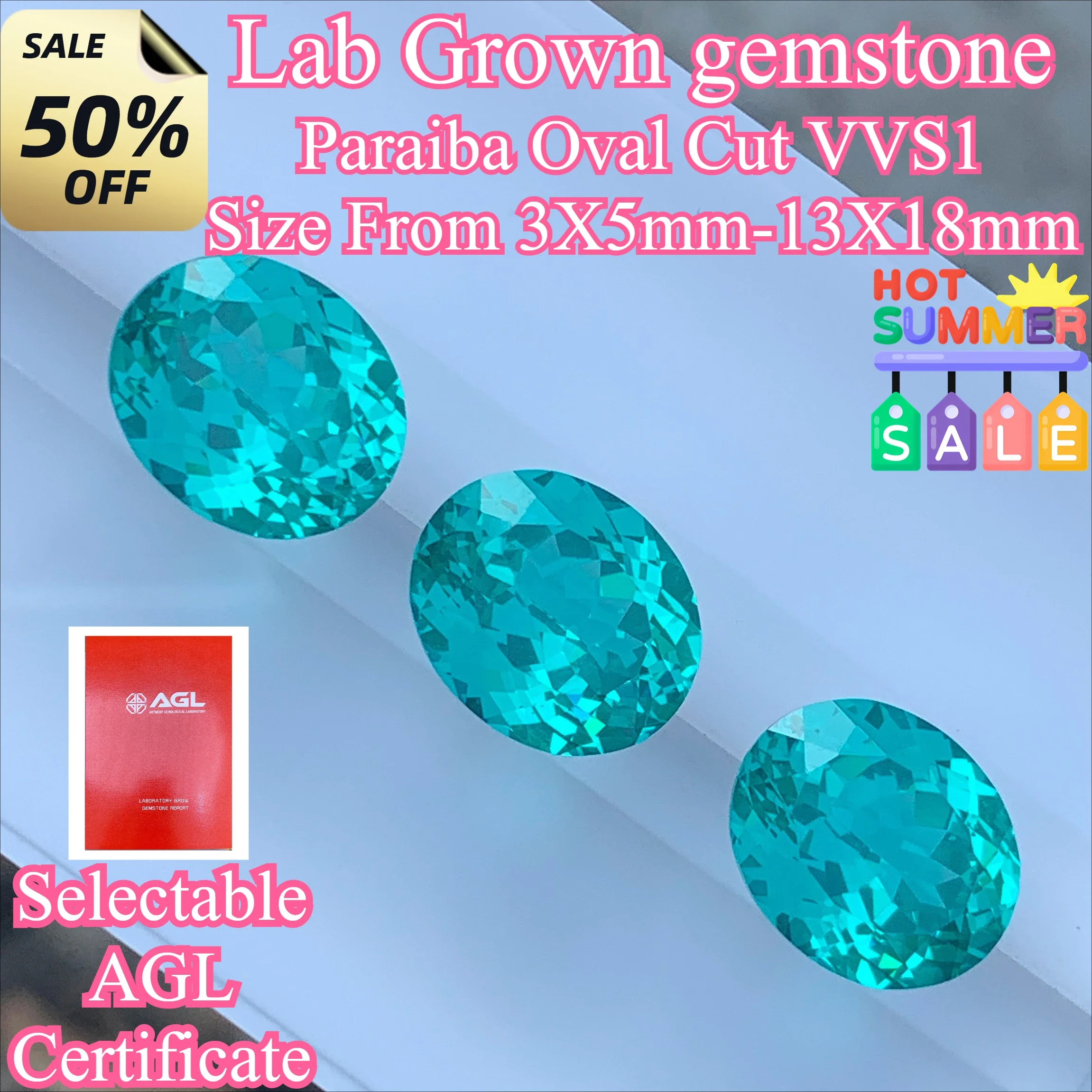 高品質なラボで育成されたパライバ・オーバルカットのルーススト - Jewelry Making Gemstones のレビューと価格