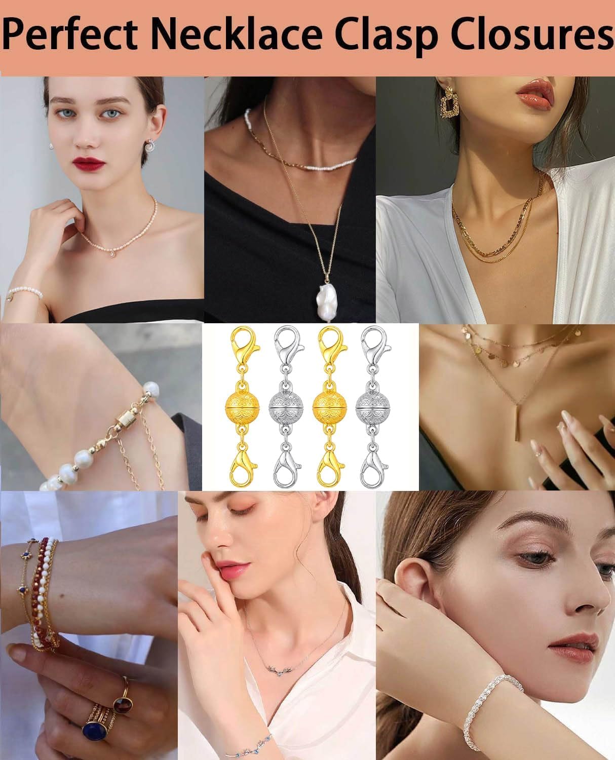 ロブスタークラスプ付きの磁石式ネックレス留め具。ゴールドとシ - Lobster Clasp Silver のレビューと価格
